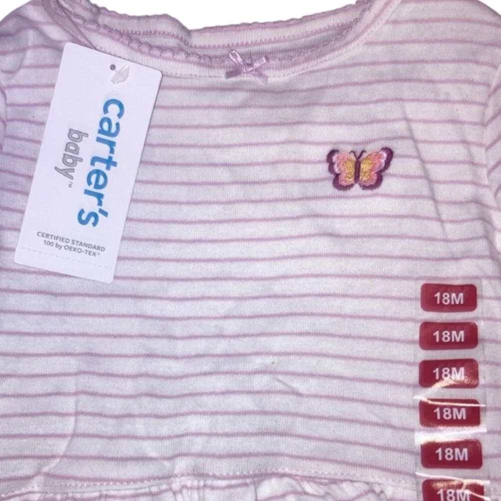Carter's Floral and Striped Butterfly Girl Onesies Set of 2, 3-Snaps, 18 mos